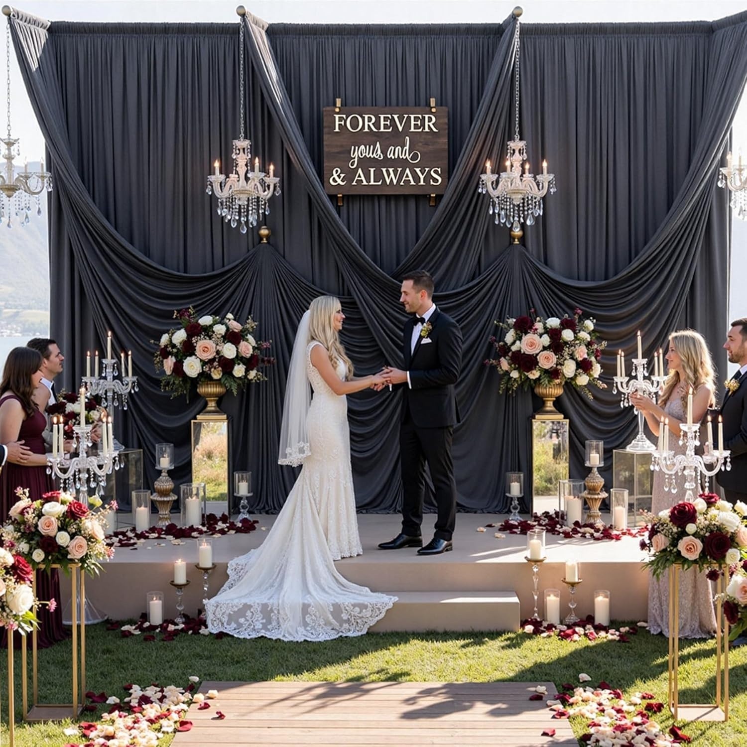 30 ft x 10 ft Wrinkle Free Black Backdrop Curtain for Parties, 6 Panels 5X10 ft