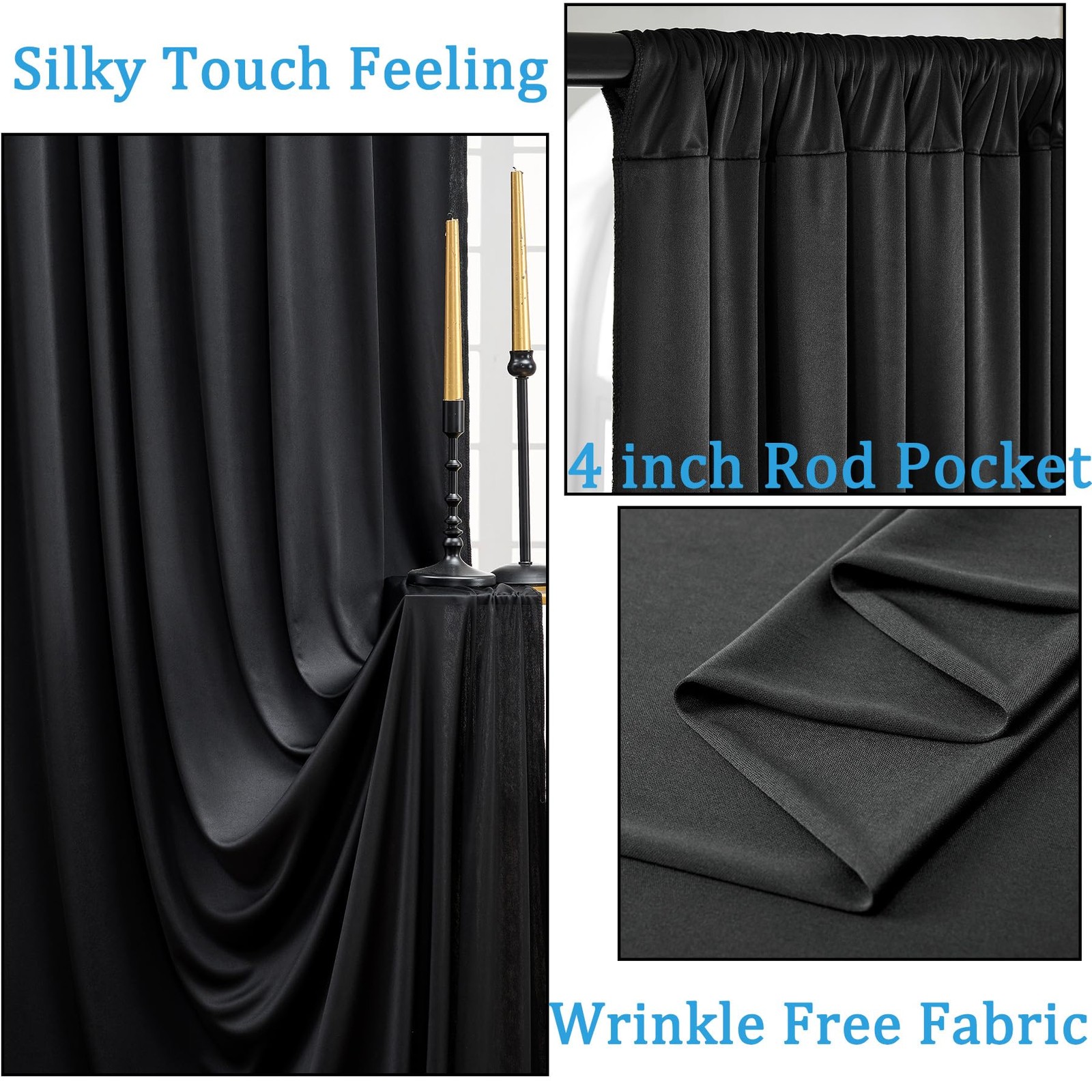 30ft x 10ft Wrinkle Free Black Backdrop Curtain for Parties, 30ftx10ft,