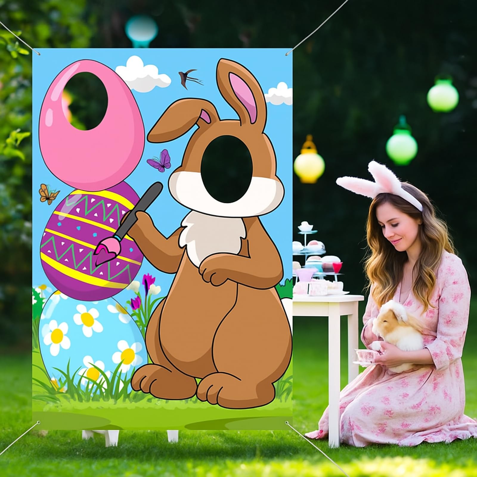 Easter Bunny Photo Door Banner, Large Fabric, Happy Easter Photo Props, Egg B…
