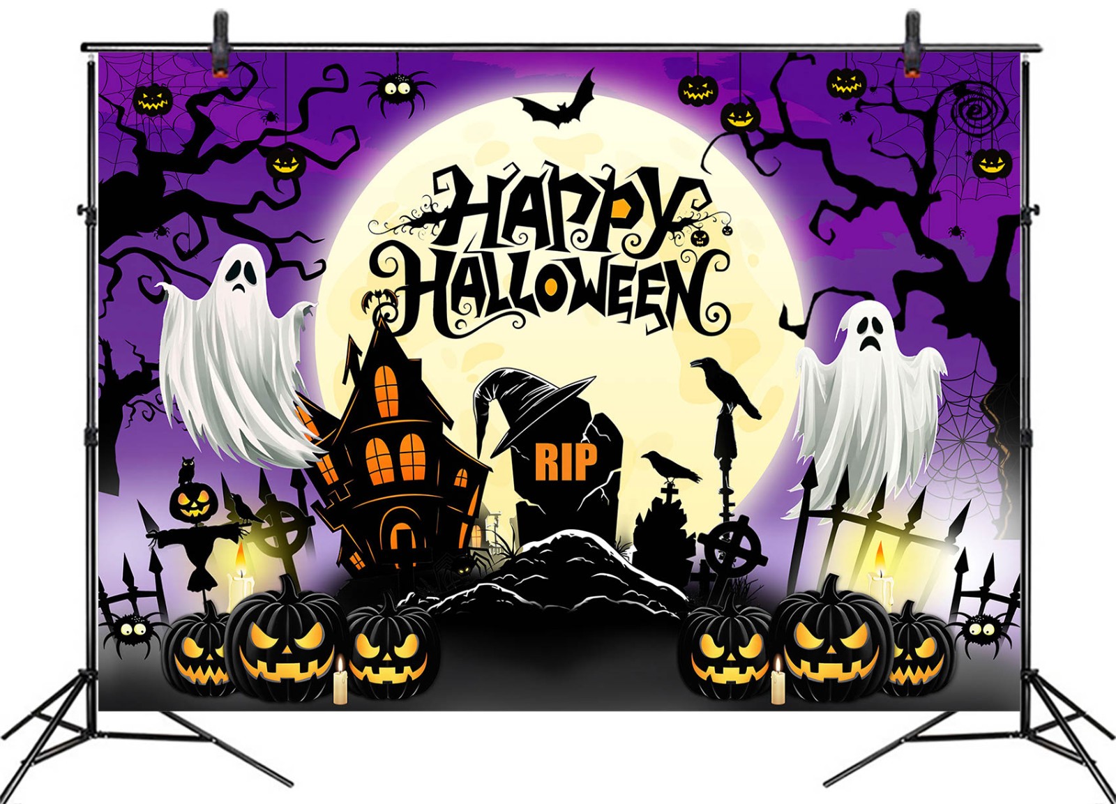 10x8ft Spooky Haunted House Ghost Purple Halloween Background for Photography