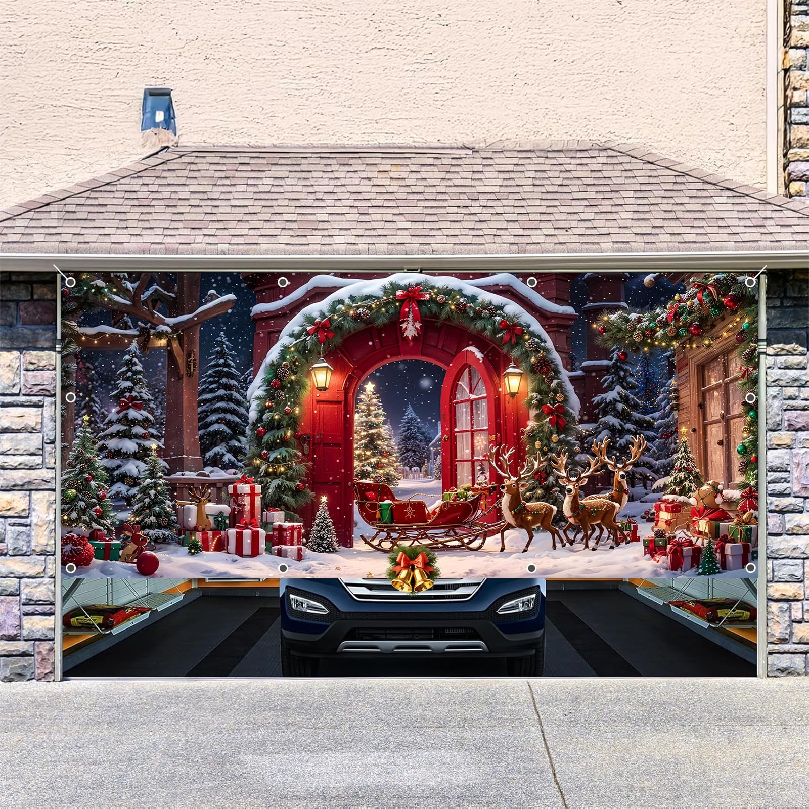 Winter Forest Garage Door Cover 7x16ft Holiday Decorations for Outdoor Parties