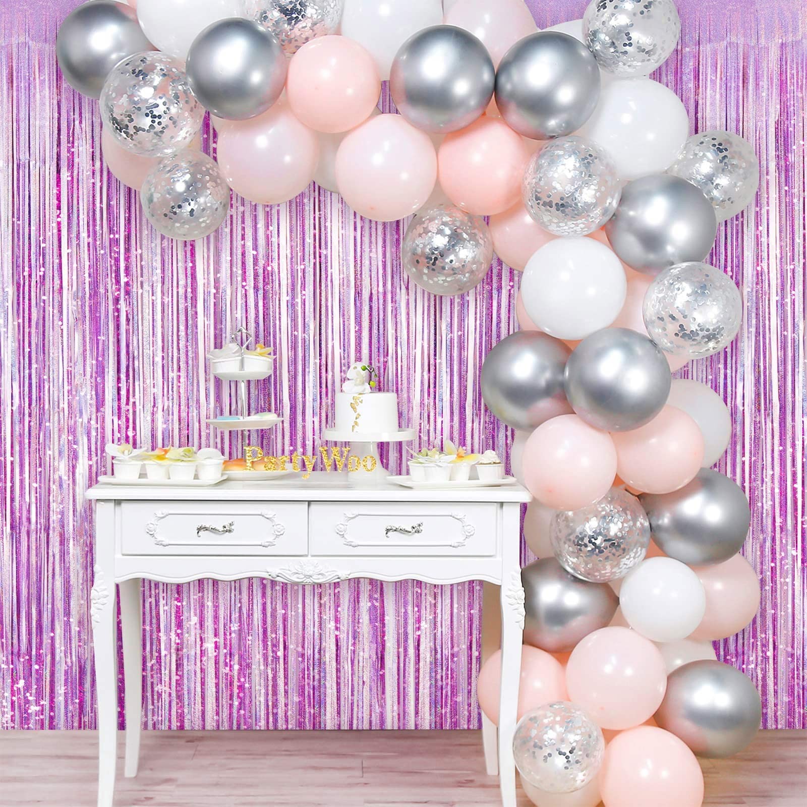 Light Purple Fringe Curtain Backdrop, 2 Pack Tinsel Foil Fringe Curtains Part…