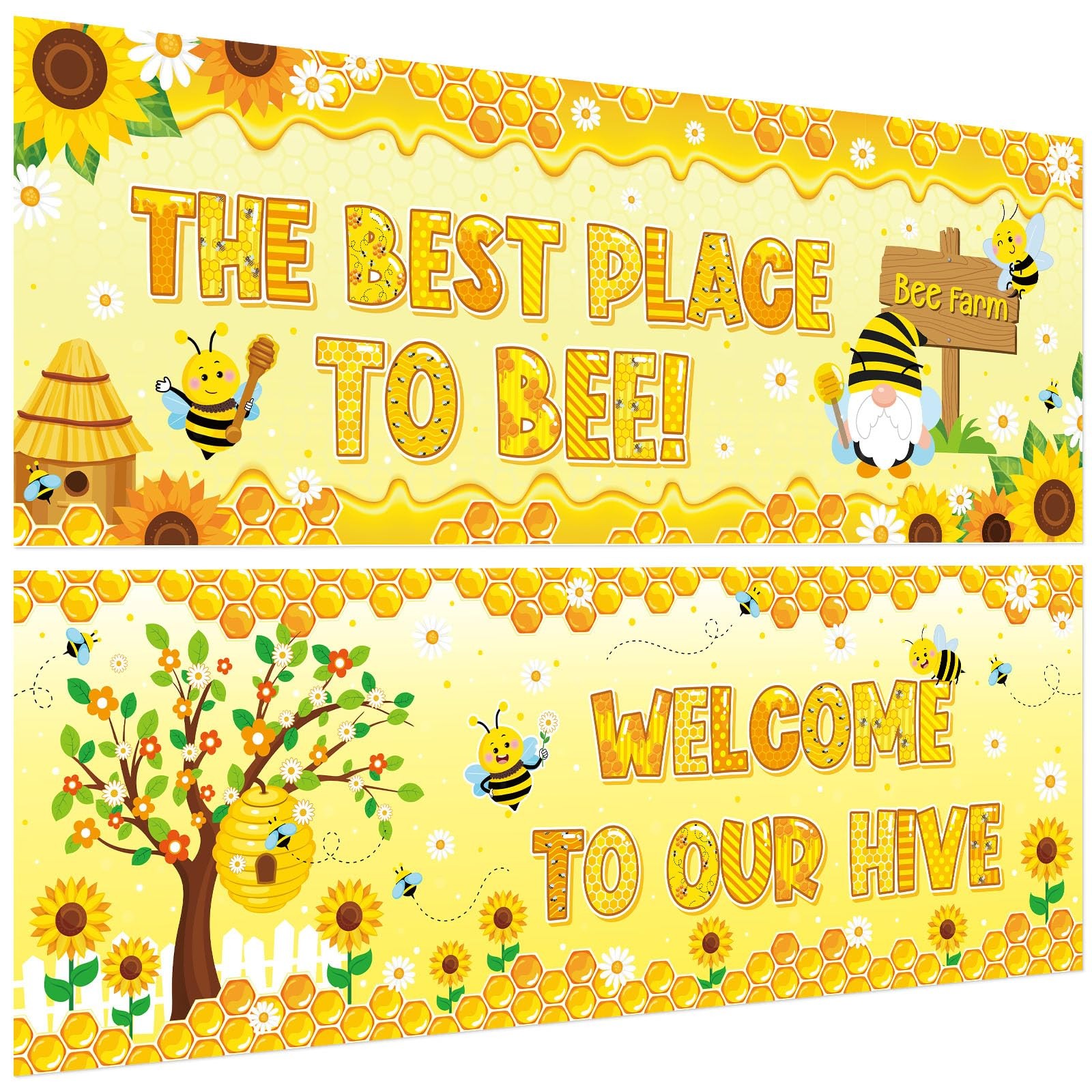 2 Pcs Bee Classroom Decorations Banner Bumble Bee Sunflower Banner Daisy Flow…
