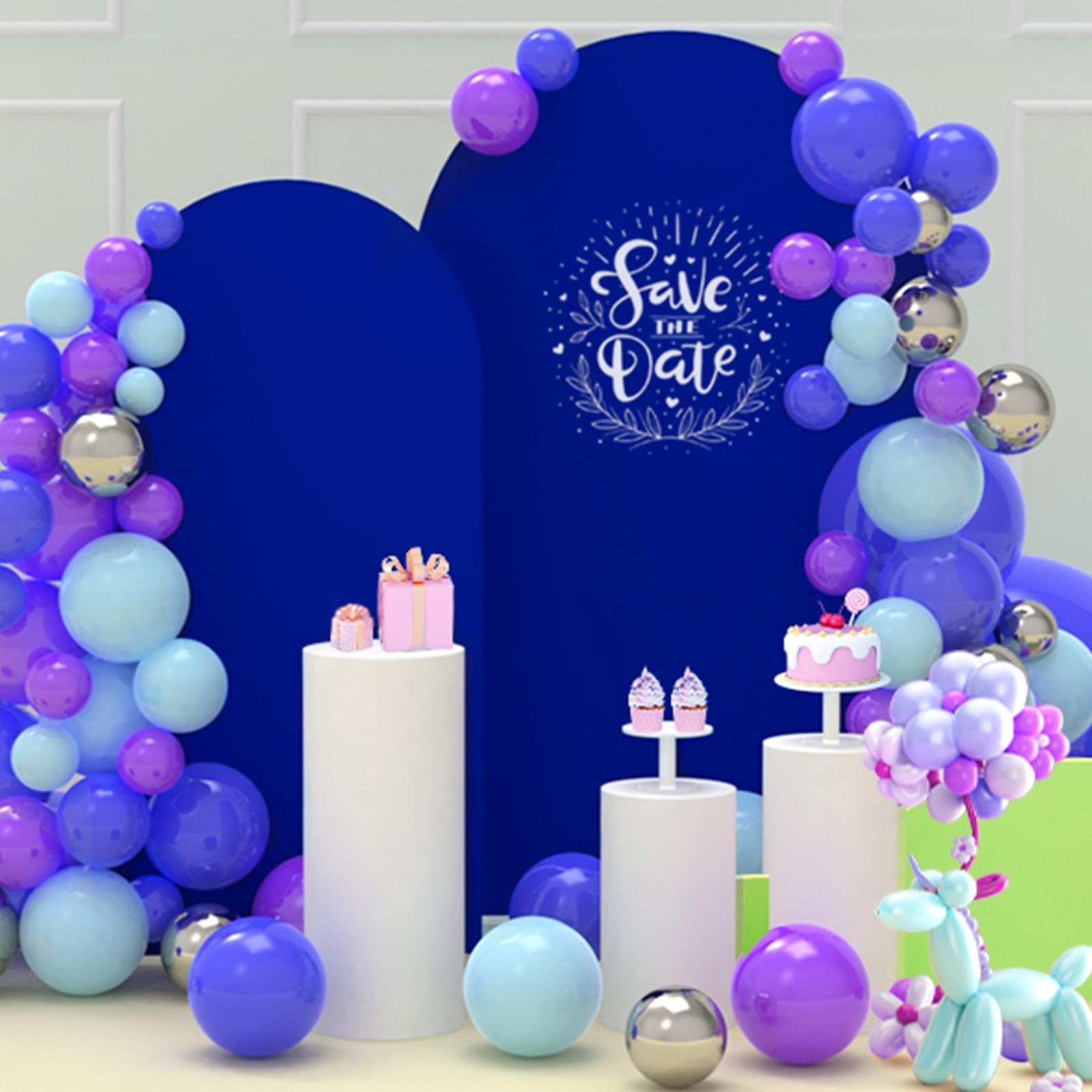Upgraded 8FT Wedding Arch Cover, 6.6FT Royal Blue Spandex Fitted Arch Backdro…