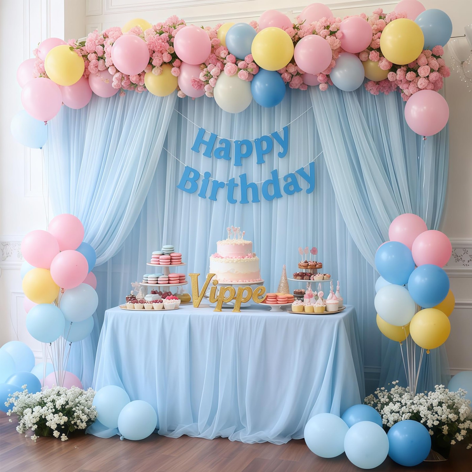 10×10 Blue Tulle Backdrop Curtains Sheer Wedding Photo Background Drapes