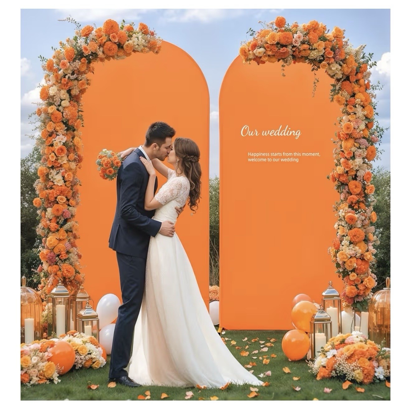 Wedding Arch Cover 6FT Orange Backdrop Stand Cover Round Top Stand Cover (T-62)