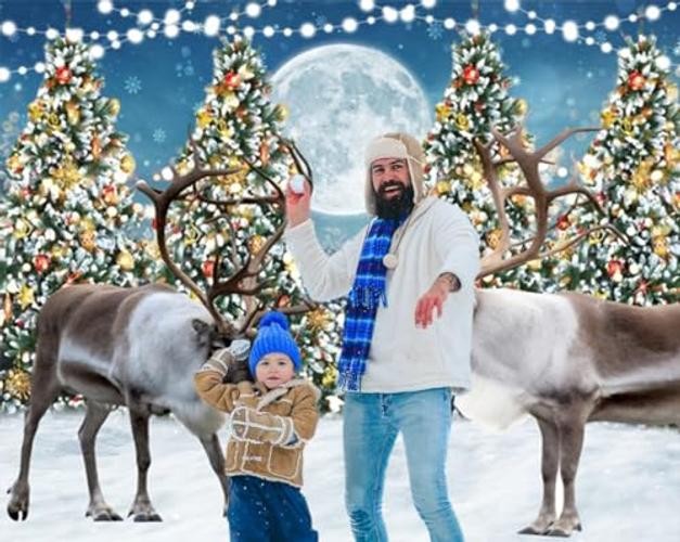 10x8ft Snowflake Backdrop for Winter – Snowflakes & Reindeer Forest