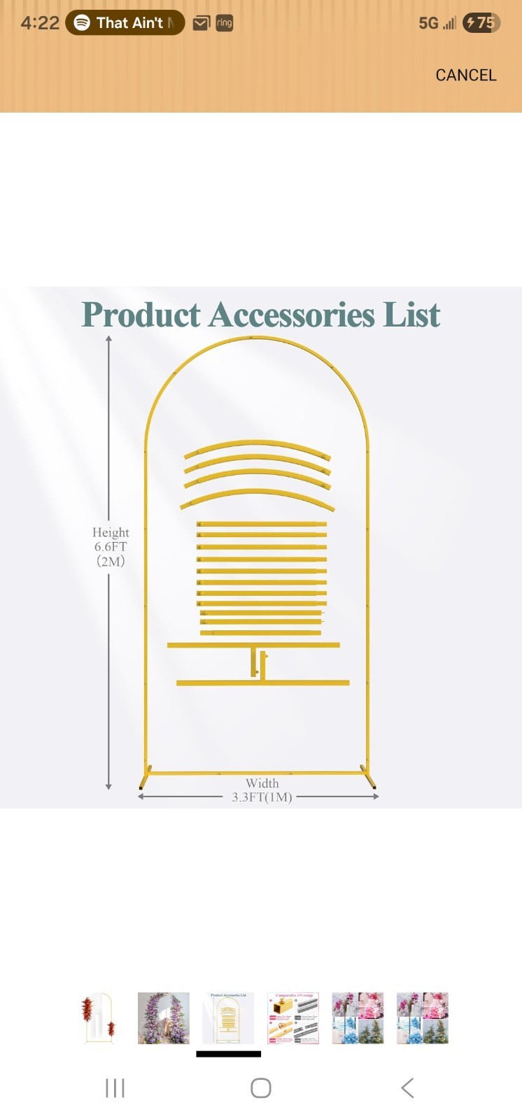 Fomcet Gold Metal Arch Back Drop Stand 6.6ft Tall 3.3 Ft Wide