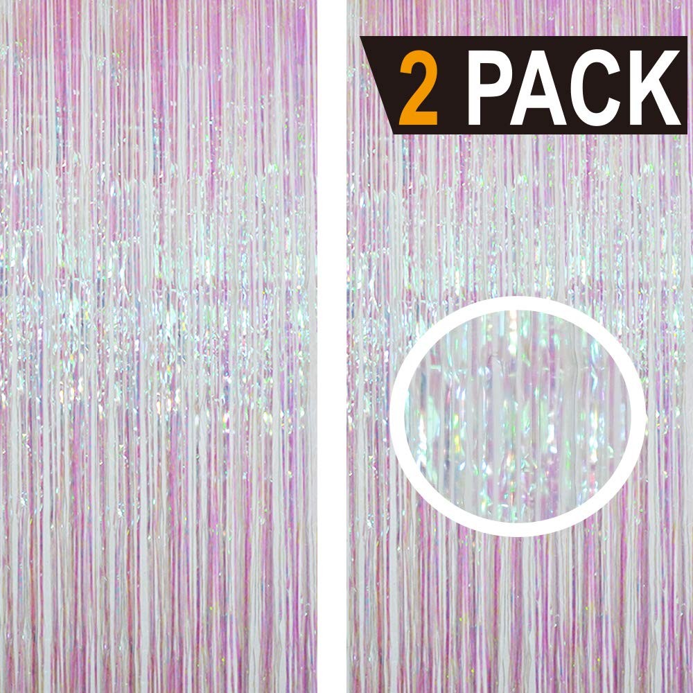Multicolor Metallic Tinsel Foil Fringe Curtains Backdrop 3.2×9.8 Ft 2 Pack
