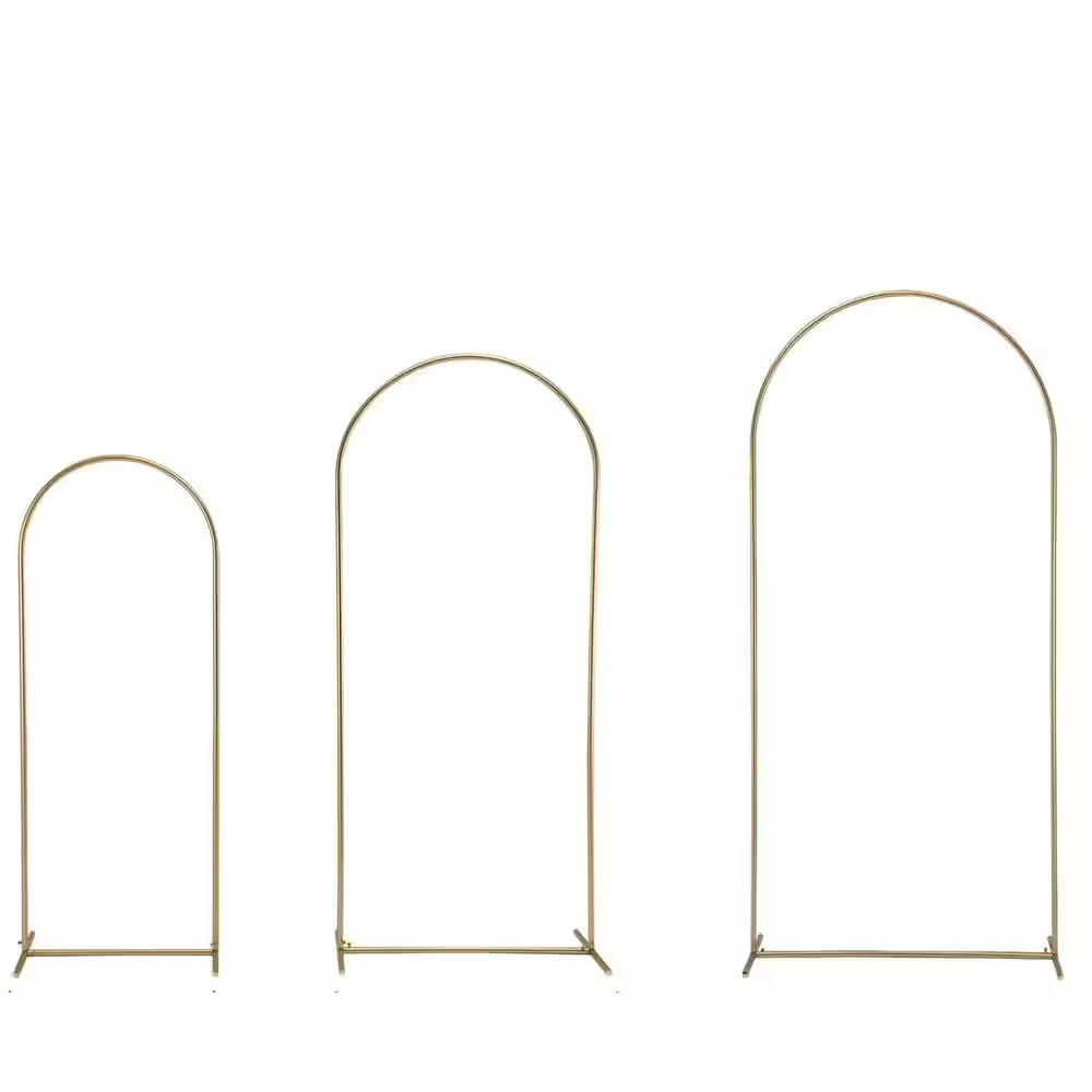 Metal Arch Backdrop Stand Set of 3 Light Gold 6.6 Ft. 5.9 Ft. 4.9 Ft. for Weddin