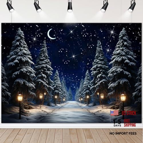 8×6 ft Pine Forest Snowing Night Backdrop – Pine Forest Scene