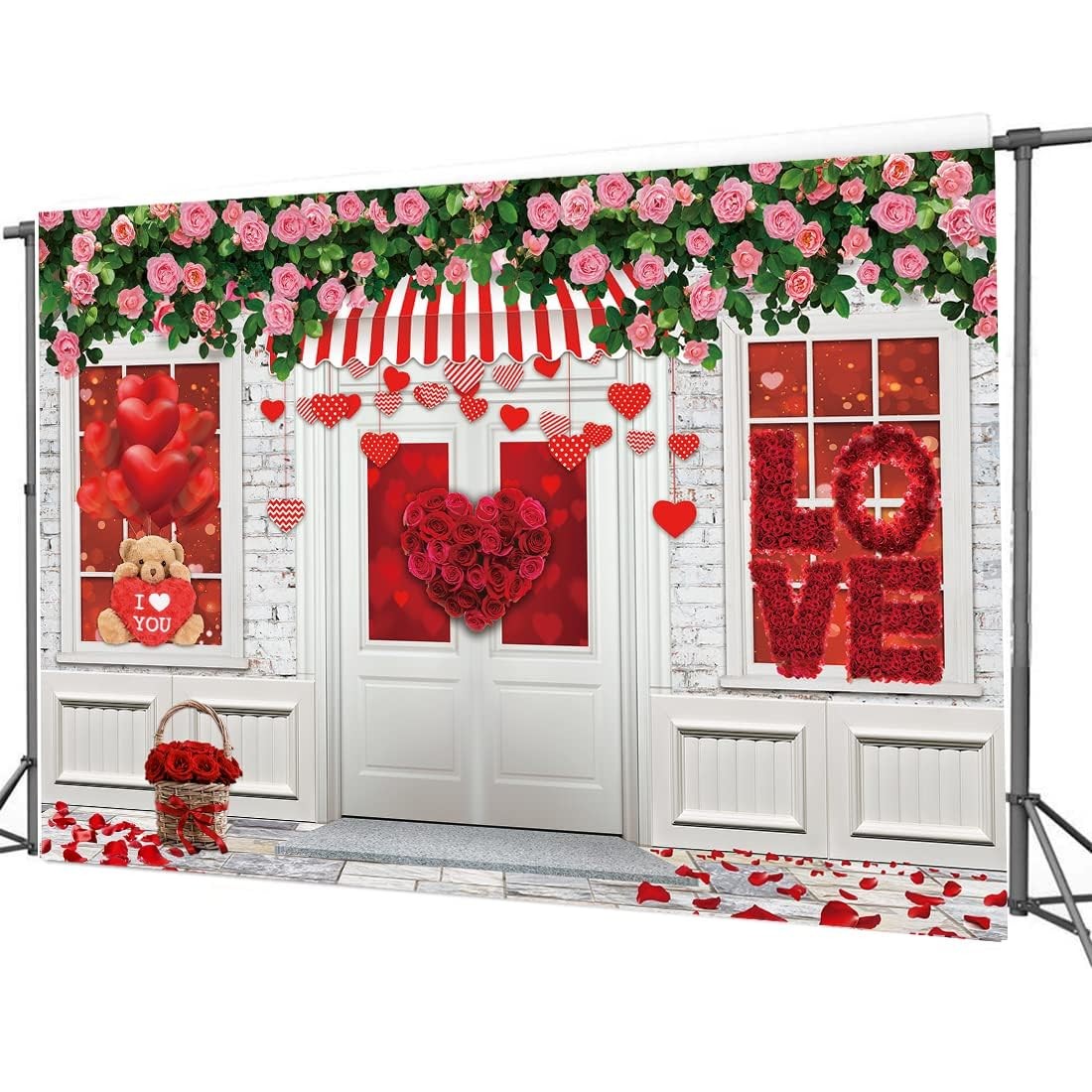 8×6 FT Valentine Day Pink Rose Flower Brick Wall Wedding Backdrop D807