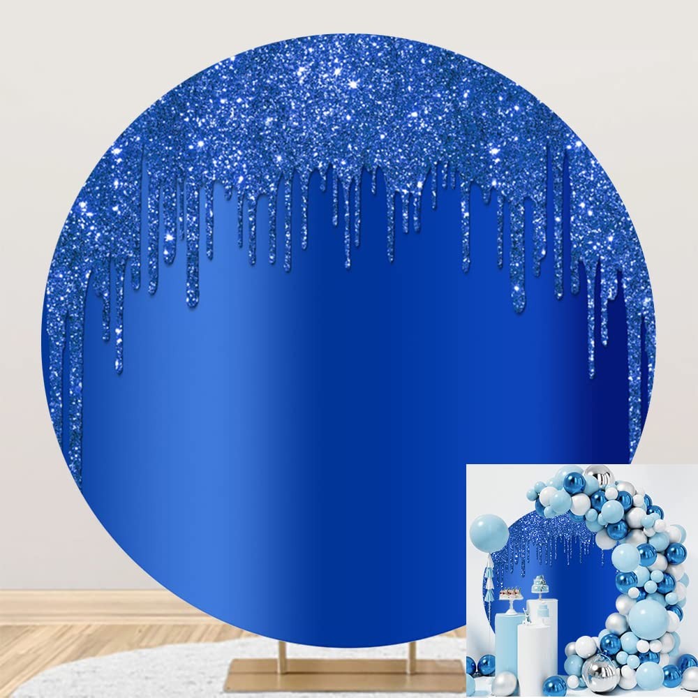 6x6ft Royal Blue Glitter Round Backdrop Luxurious Blue Sequins Deluxe Drippy …
