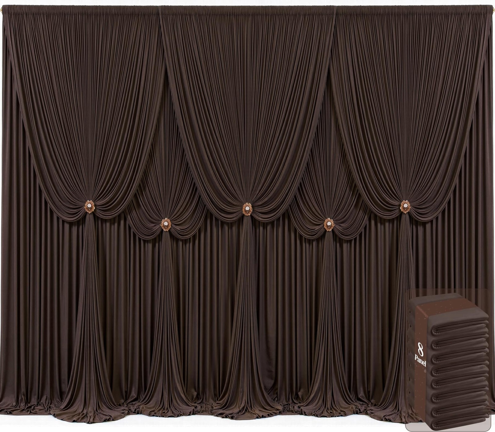 8 Panels Brown Backdrop Curtains for Wedding 5′(W) x 12′(H), 8 panels,