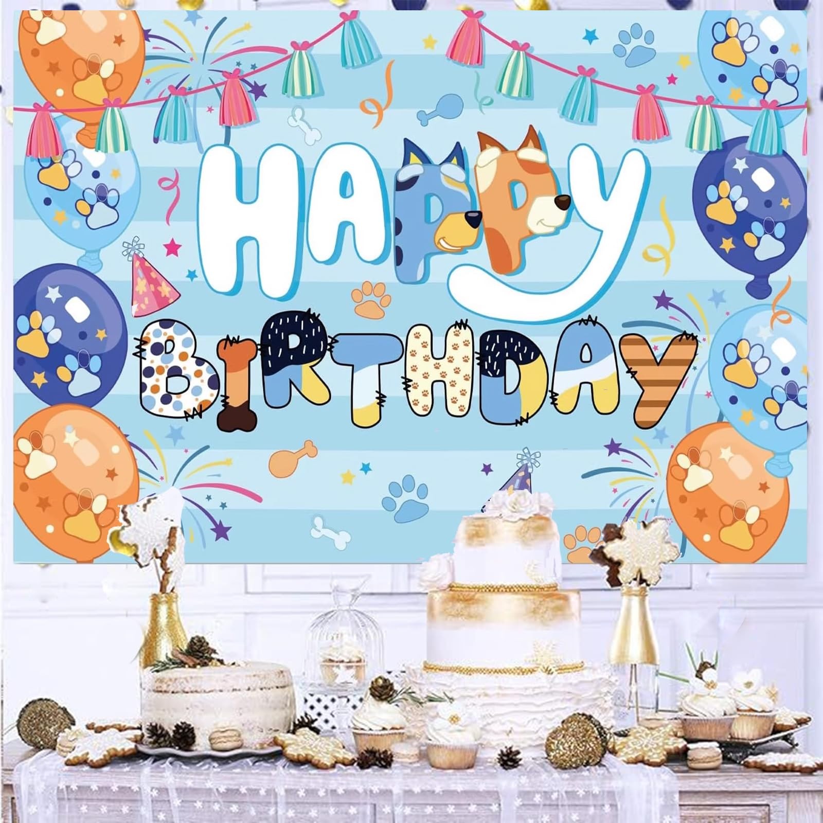 5x3ft Blue Dog Birthday Background Kids Cartoon 39″ x 59″, Blue-Dog