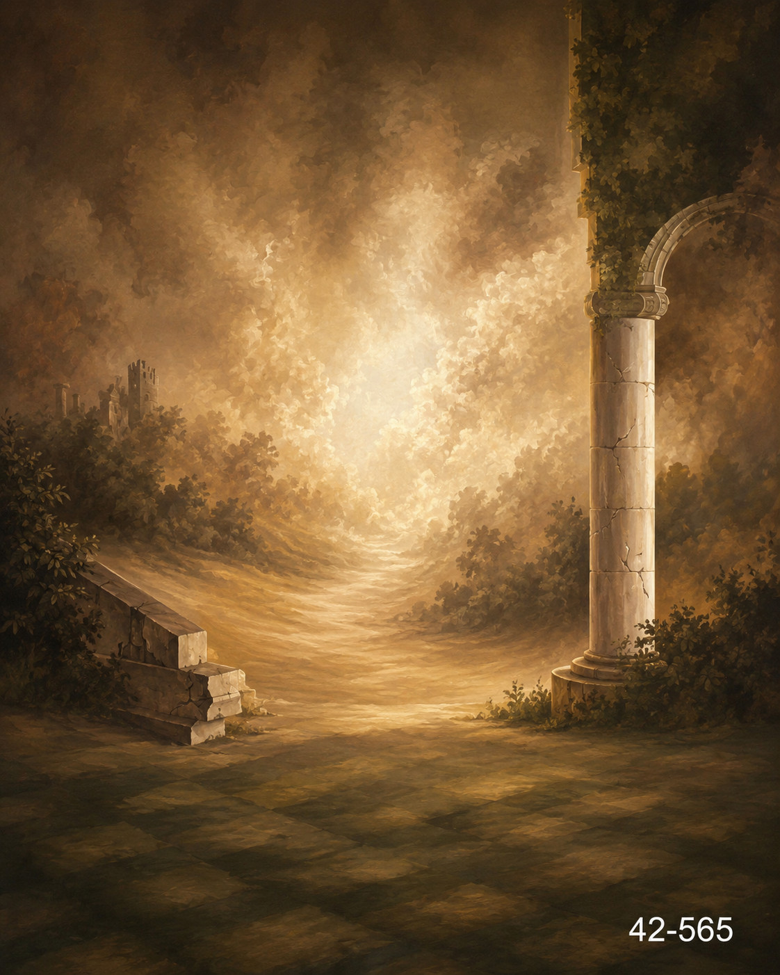 10*20 Ft Muslin Airbrush Painted Photo Ancient ruins in misty Background 42-438