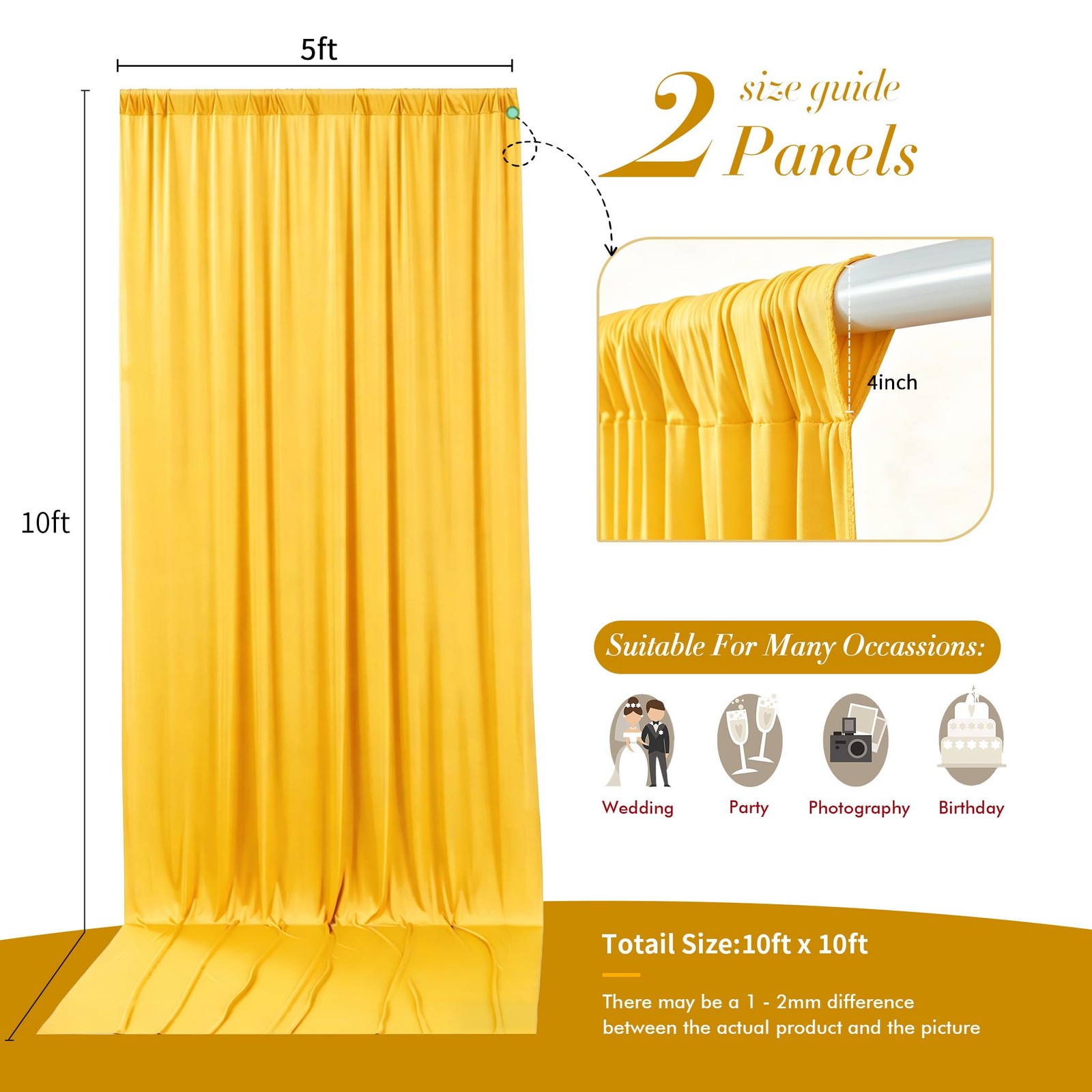 10x10ft Yellow Wrinkle Free Polyester Backdrop Curtain 2 Panels 5x10ft