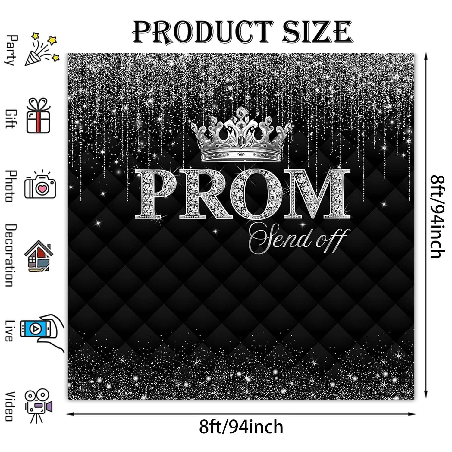 Prom Send Off Backdrop Black Silver Crown Graduation Prom Night Party Decorat…