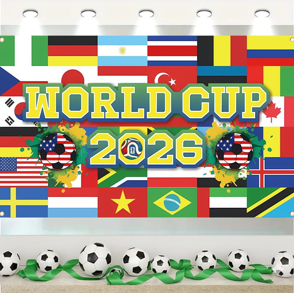2026 World Cup Backdrop Banner Football Decor Background for Classroom, Office