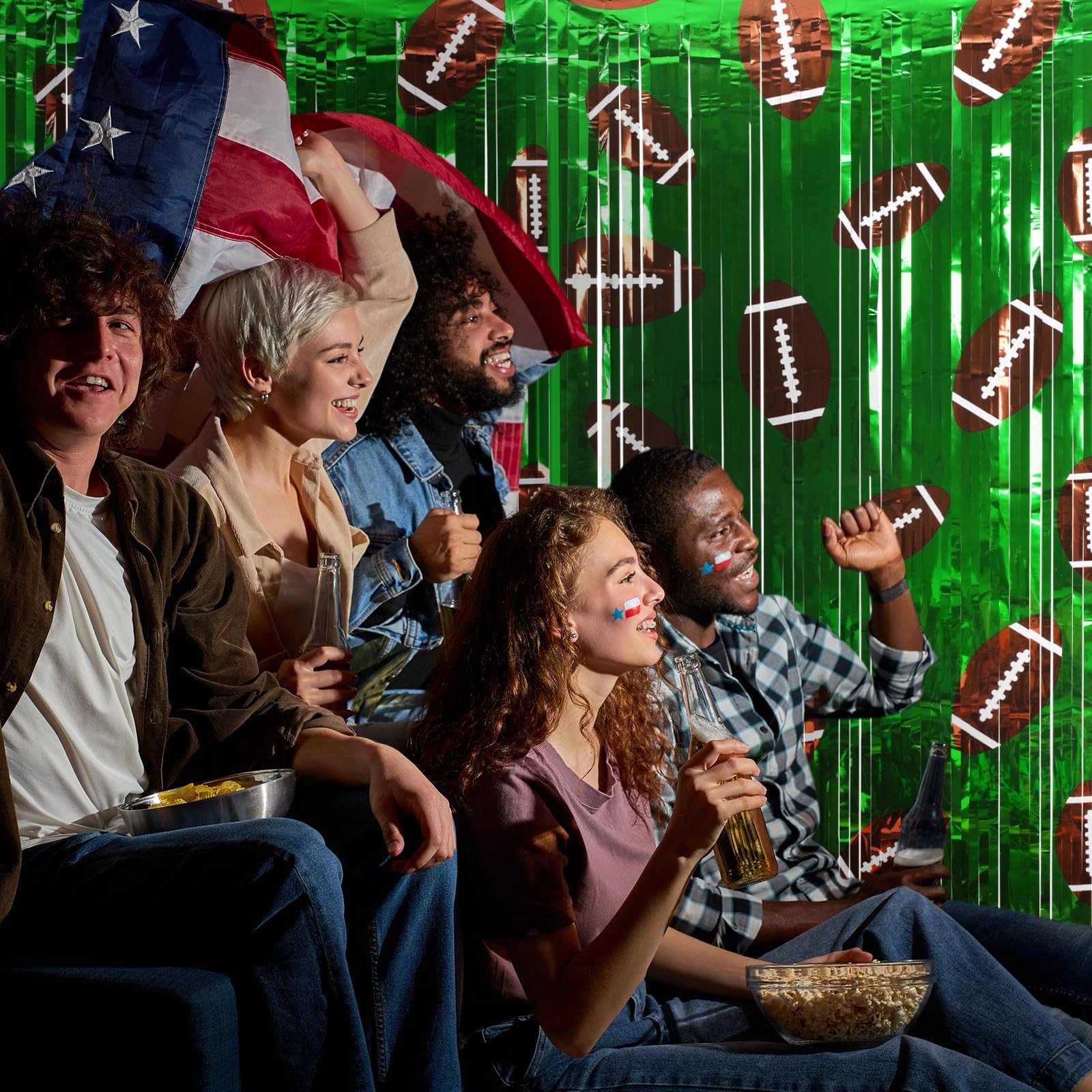 4 Pack Football Party Decorations Photo Props 3.3×6.6 Ft Foil Fringe Curtain