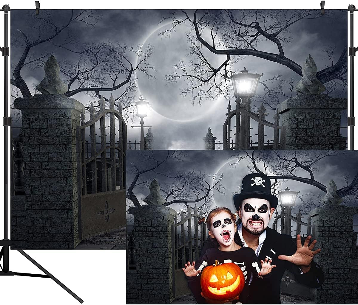 Halloween Night Full Moon Backdrop Gloomy Woods Graveyard Photography Background