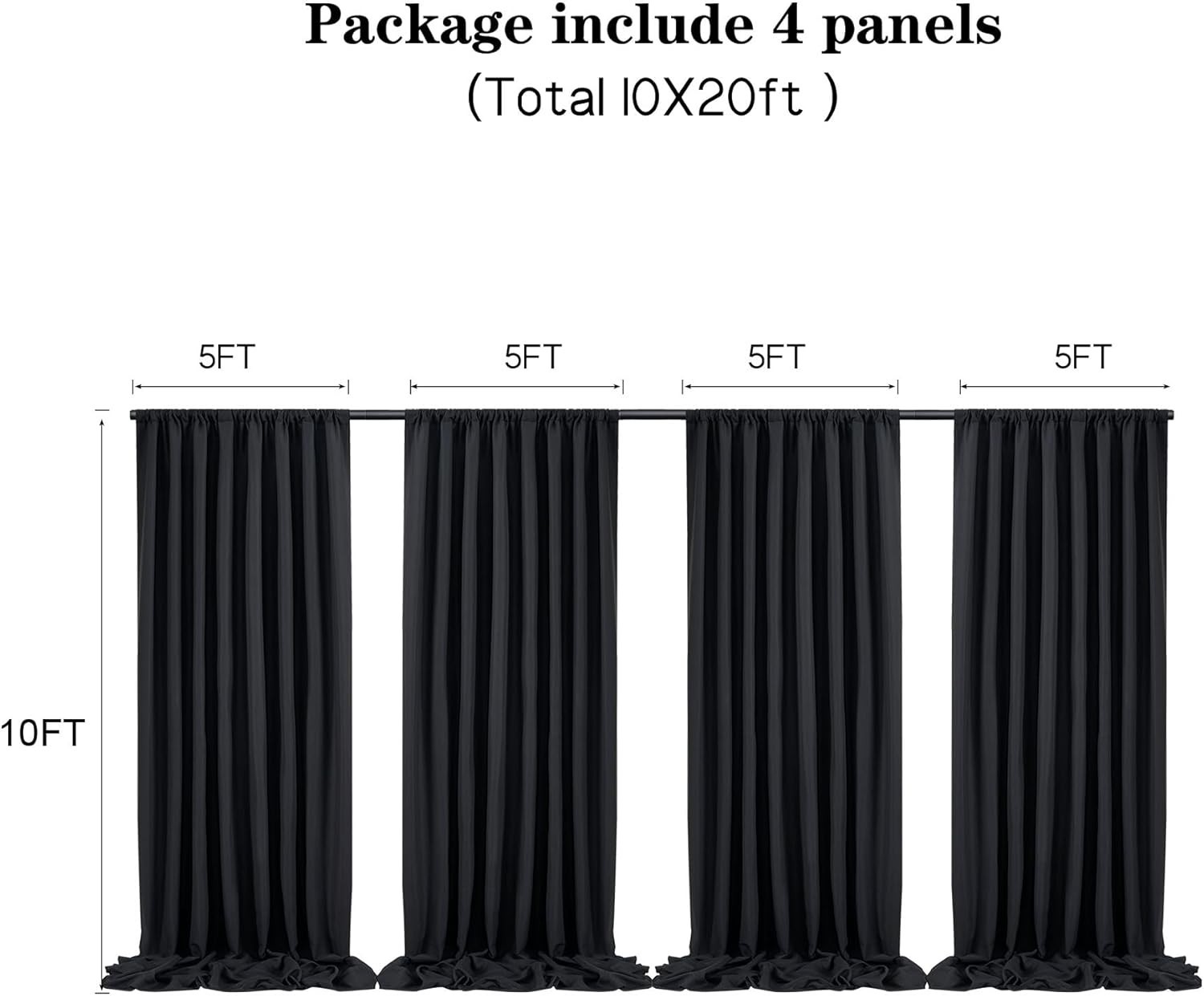 20ft x 10ft Thick Black Backdrop Curtain Panels – Perfect for Weddings & Parties