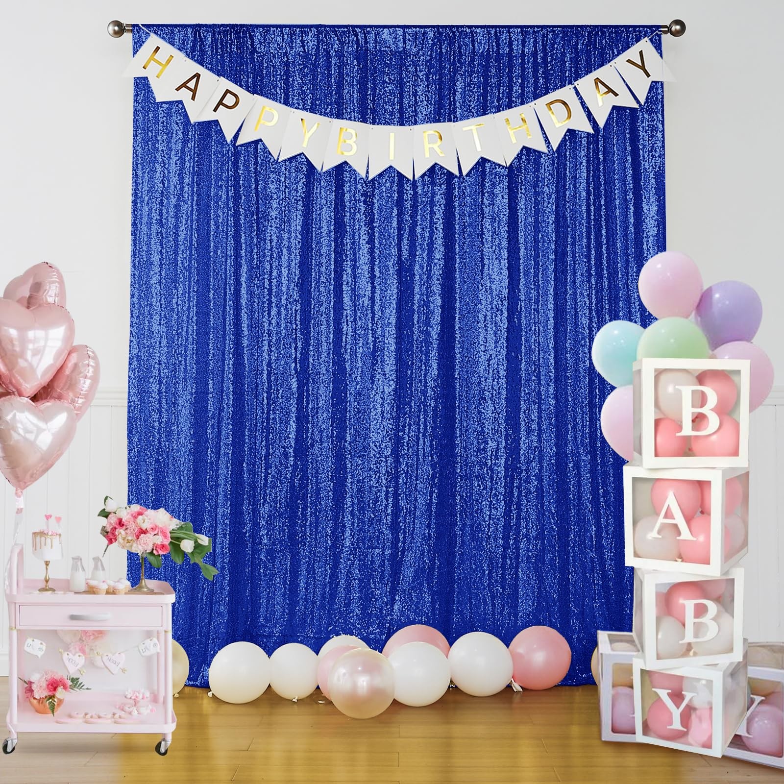 Royal Blue Sequin Backdrop Curtain 4 Panels 2FTx8FT Glitter Royal Blue Backgr…