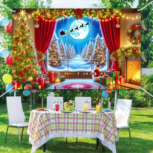 Merry Christmas Backdrop 71×43 Inch Winter Forest Decor Banner #08