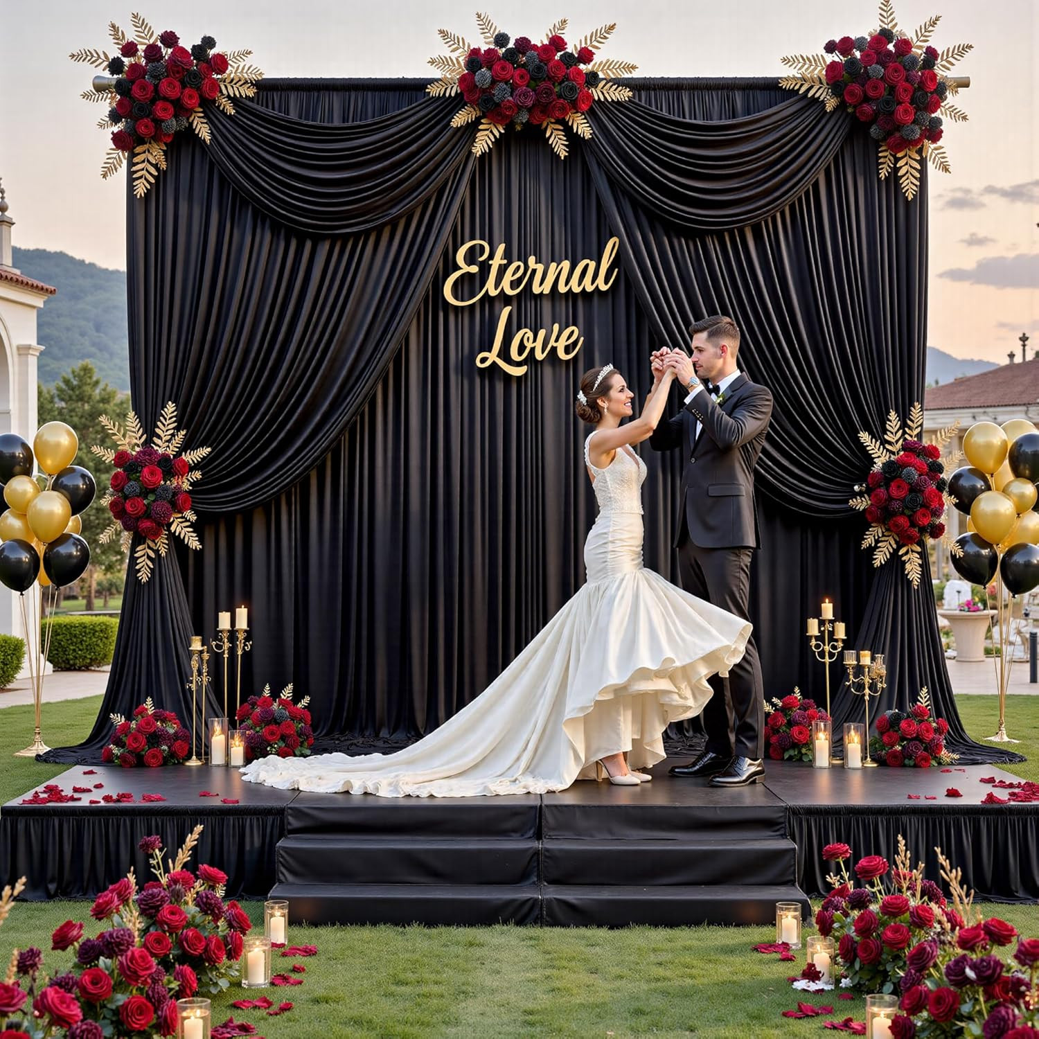 20 Ft X 10 Ft Wrinkle Free Black Backdrop Curtain for Parties, 4 Panels 10Ft Pol