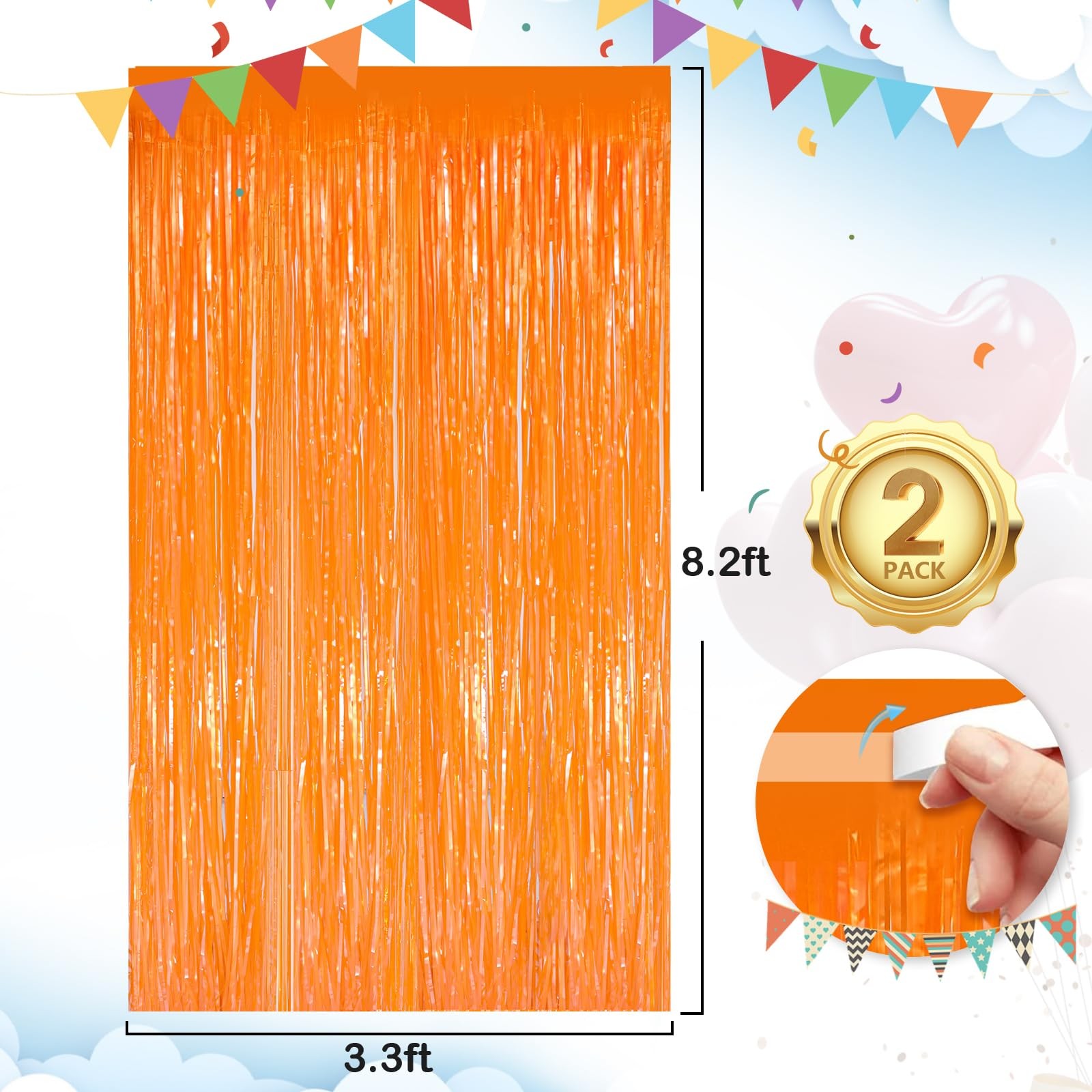 2 PCS Macaron Orange Foil Fringe Curtain Backdrop Party Streamers 3.3×8.3 FT