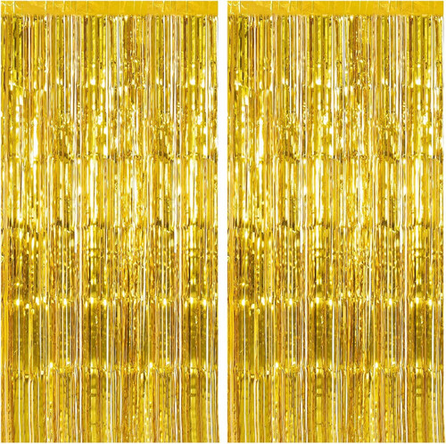 2 Pack Gold Backdrop Birthday Decorations Foil Curtain 2 PCS, 2