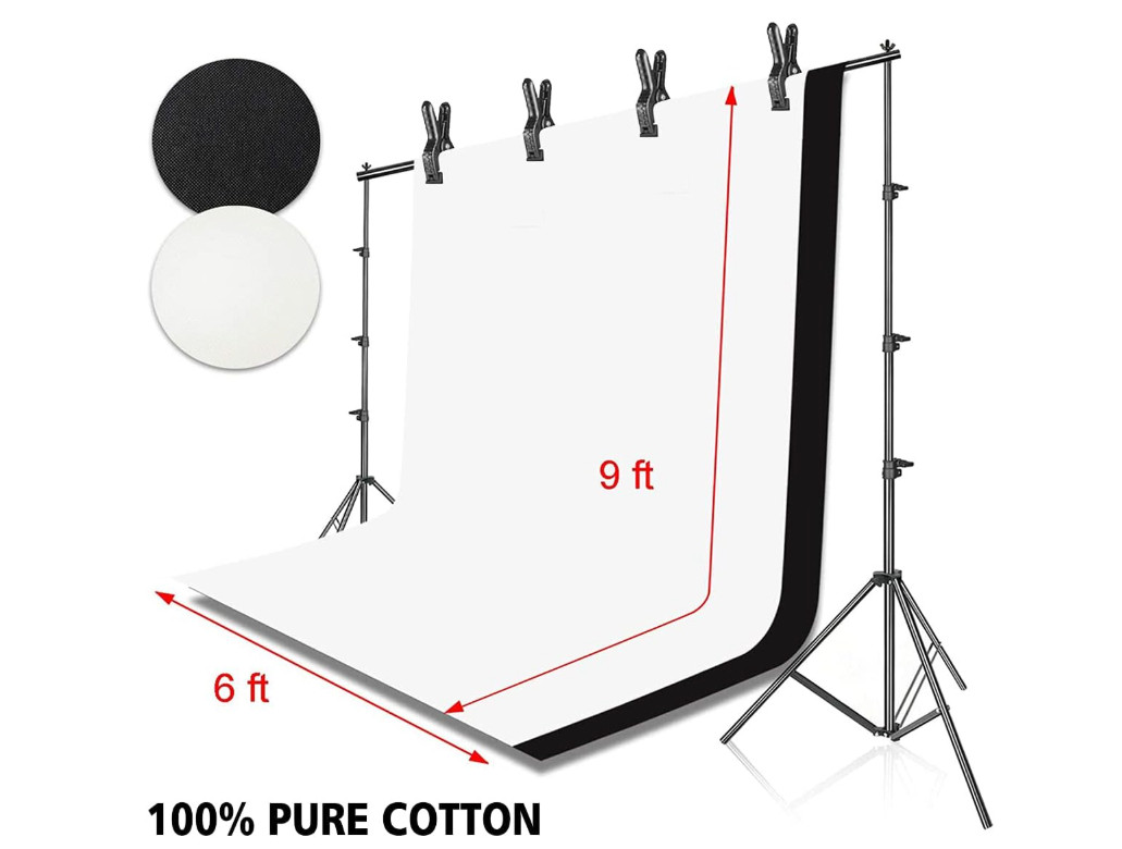 Photo Background Support System with 8.5 x 10ft Backdrop Stand Kit, 100% Whit…