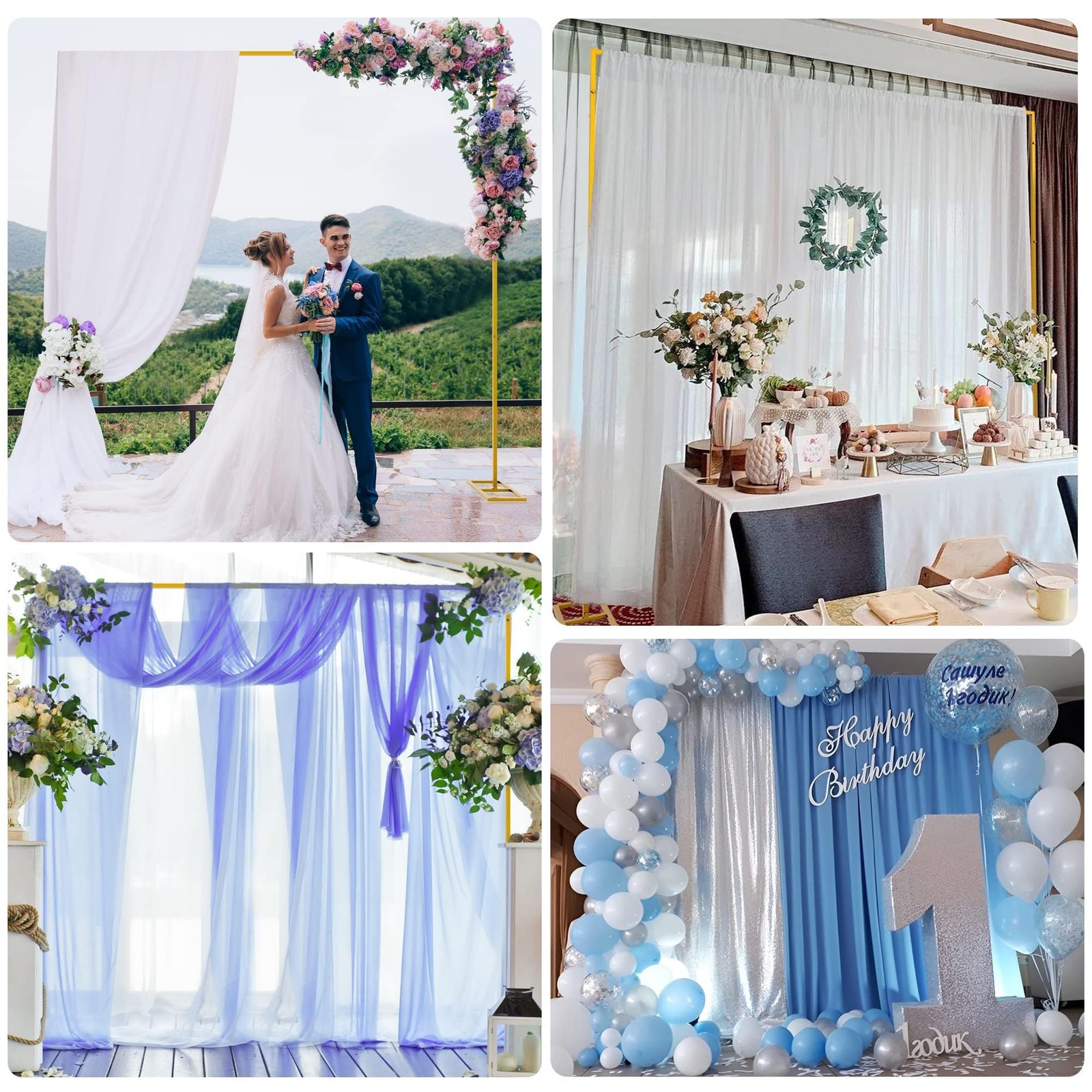 10×10 FT Backdrop Stand Heavy Duty Pipe and Drape Kit, Adjustable Gold Backdr…