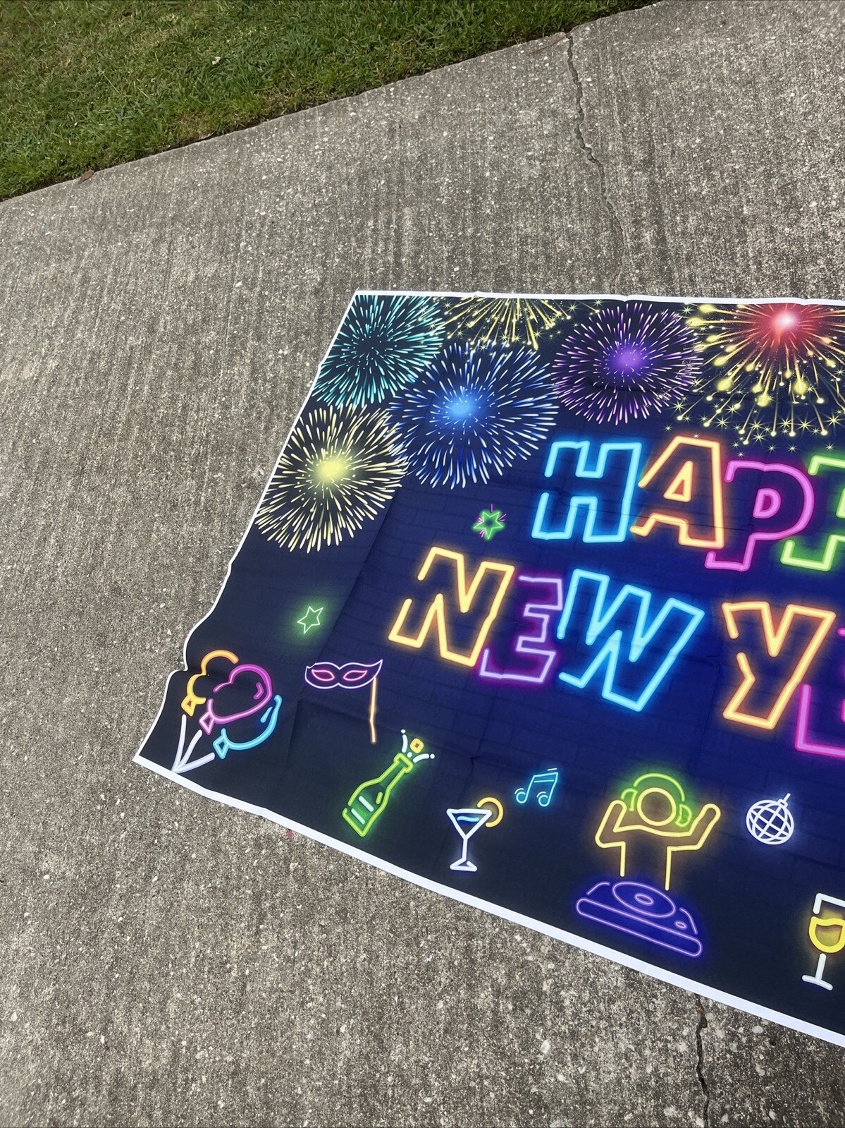 Happy new year backdrop neon colors 3.5 X 6
