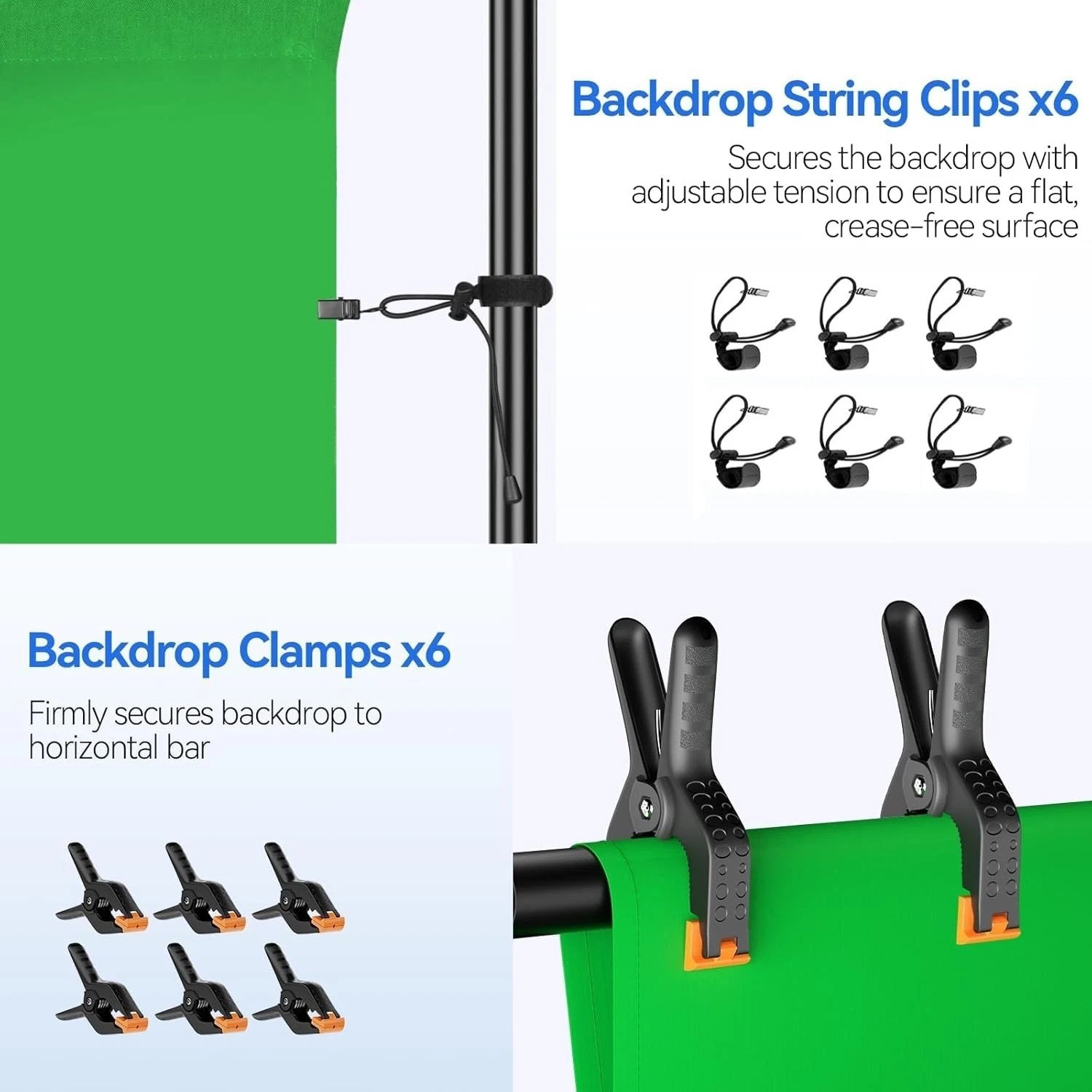 Portable 7x10ft Green Screen Backdrop with Clamp & Carry Bag for Easy Transport