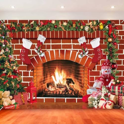 7x5ft Christmas Fireplace Backdrop for Photography Red Brick Wall 7X5ft