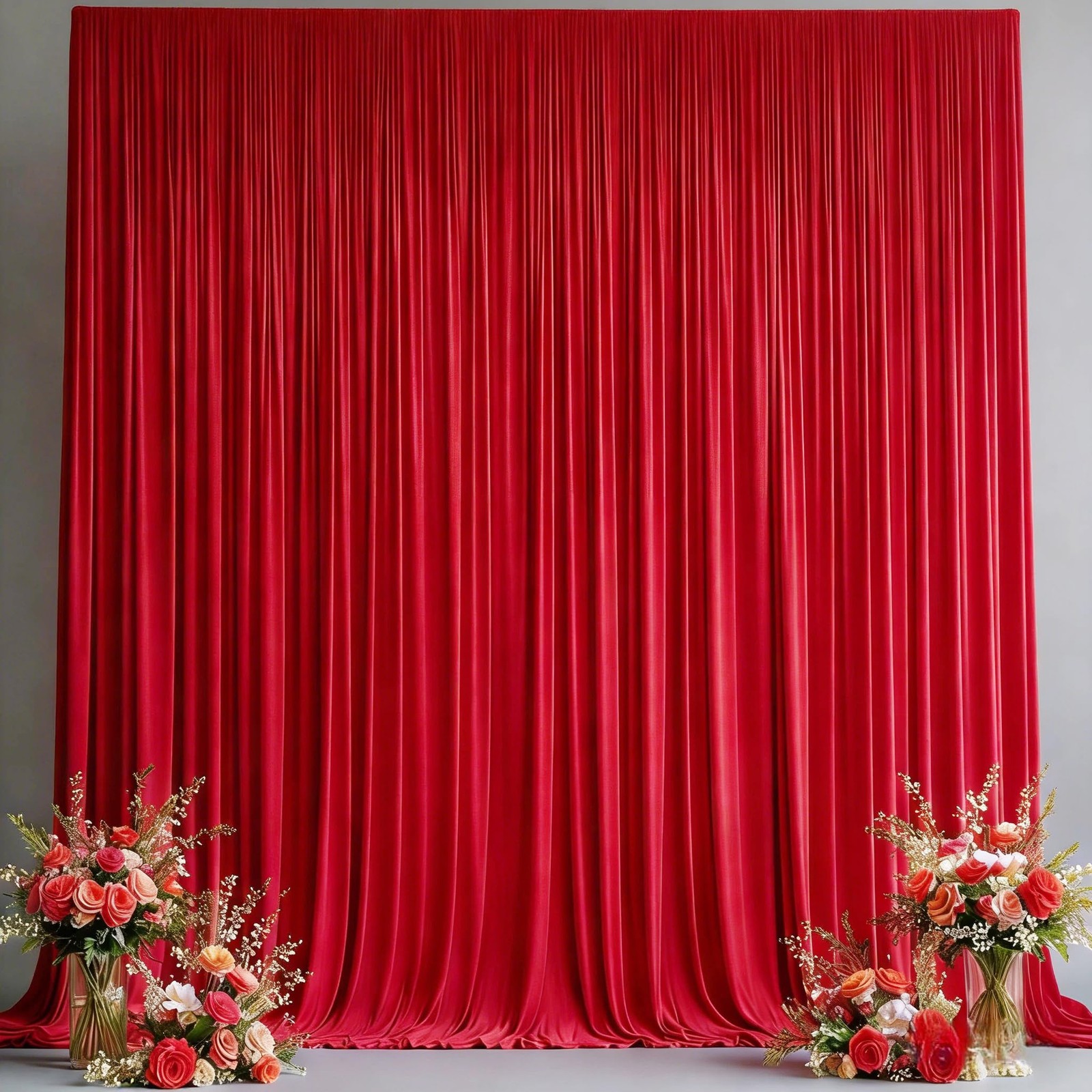 2 Panels Red Backdrop Curtain 10×10 FT Rod Pocket Wrinkle Free Photo Stage