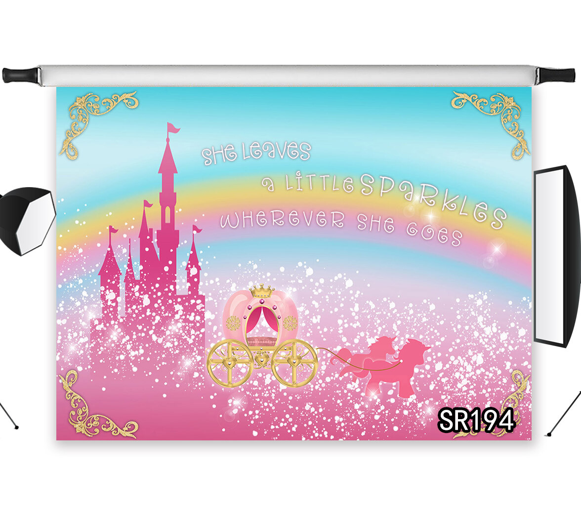 7x5ft Vinyl Studio Backdrop Background Princess Birthday Decor Carriage Castle