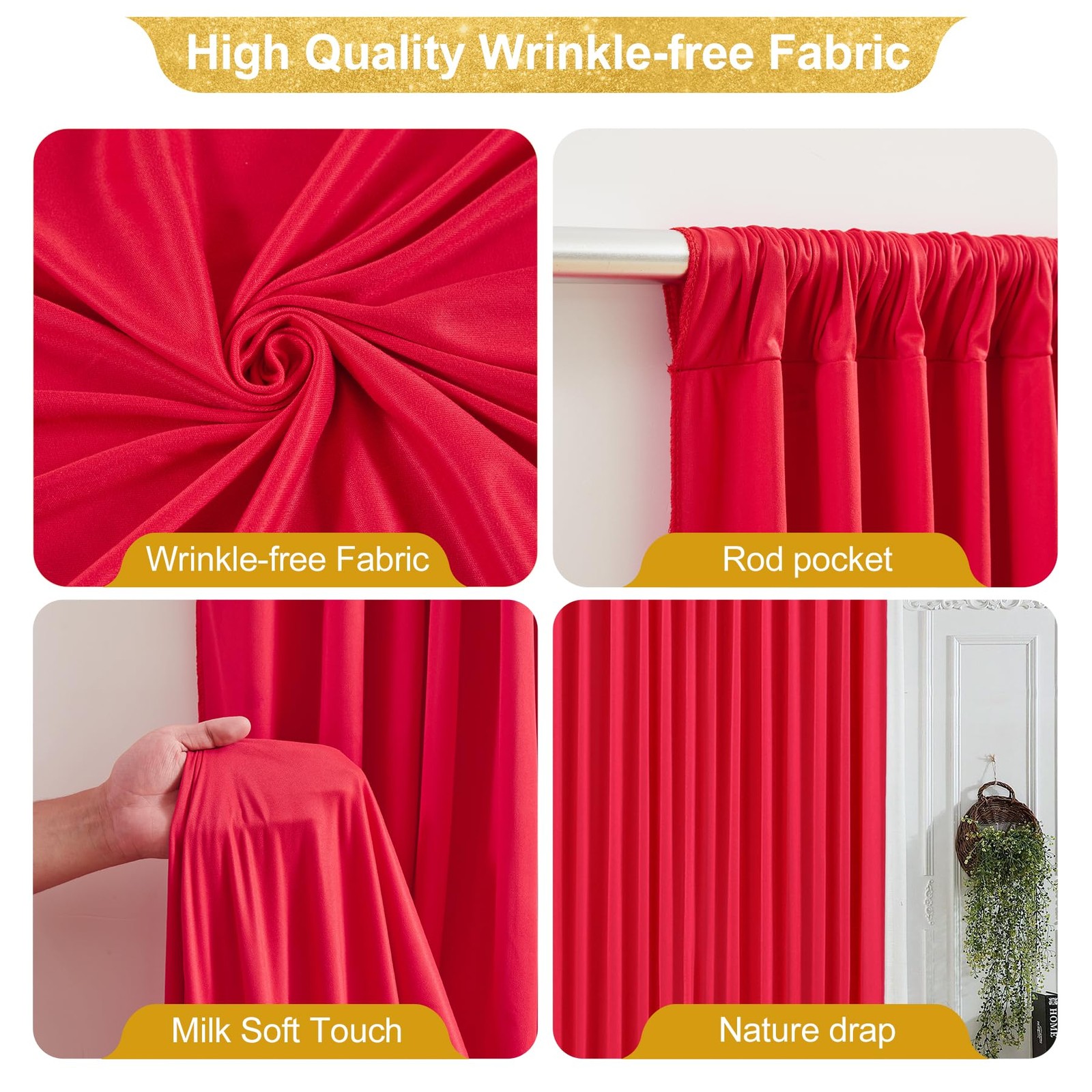Red Backdrop Curtains 8x10ft 2 Panels Wrinkle Free Photo Drapes Background