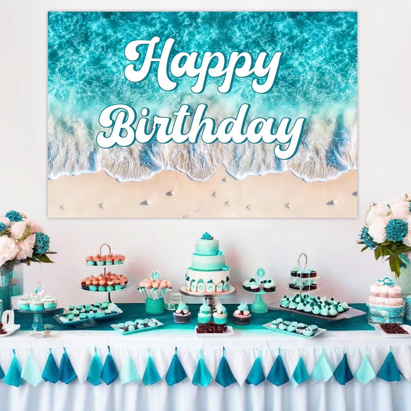 Ocean Waves Birthday Party Decorations 5 * 3ft Ocean-Beach Happy-Birthday Bac…