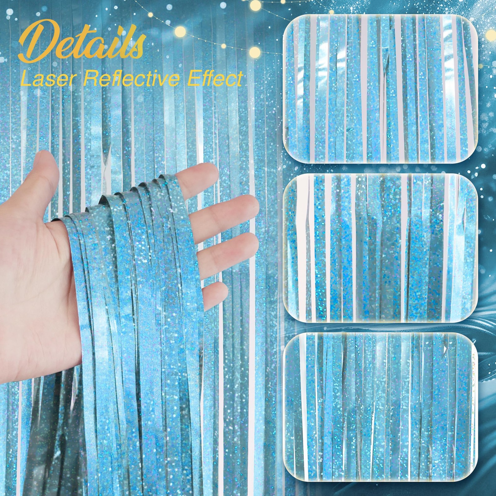 2 Pack Holographic Light Blue Fringe Backdrop, 3.2×8.2ft Shining Foil Tinsel …