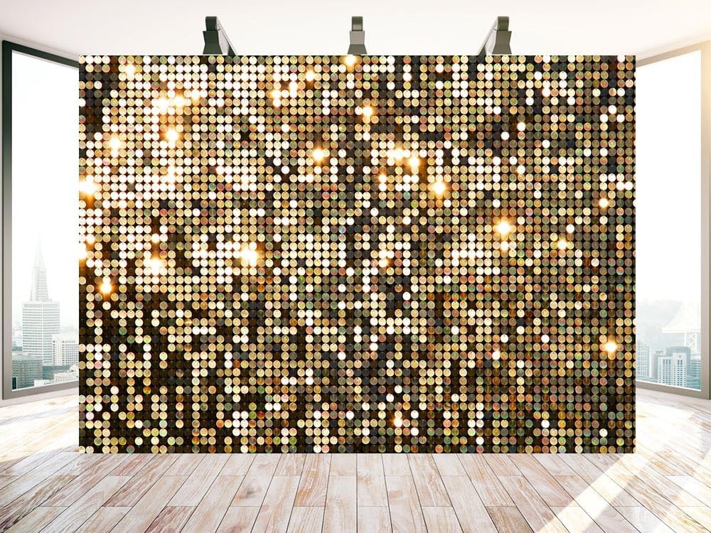 7x5FT Gold Sequin Backdrop Does Not Glow (Better Photo Effect) Vinyl Party New
