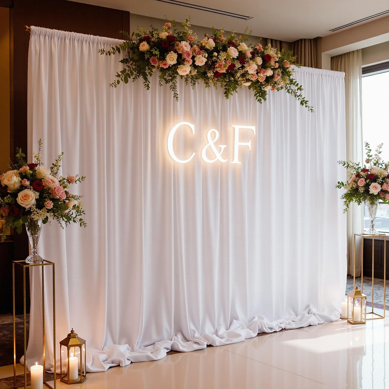 20x10FT White Backdrop Curtain for Parties,2 Panels(Each 10x10FT) Seamless He…