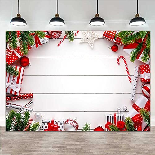 Xmas Holiday Party White Wooden Board Xmas Bells Gift Bokeh Photography