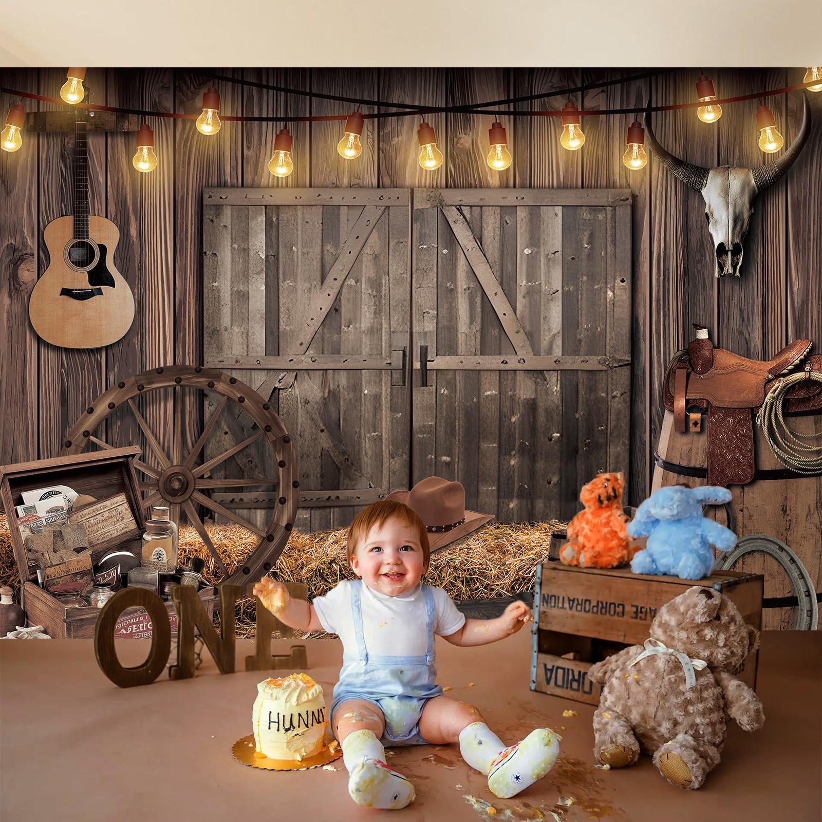 OurWarm 7x5FT Western Cowboy Backdrop Party 7 feet x 5 feet, tyle 2
