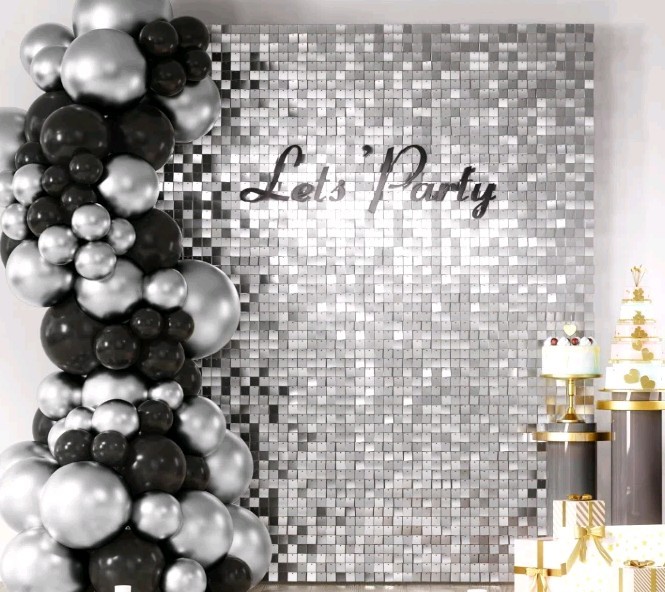 COKAOBE Silver Shimmer Wall Backdrop Square Sequin Panel 24PCS