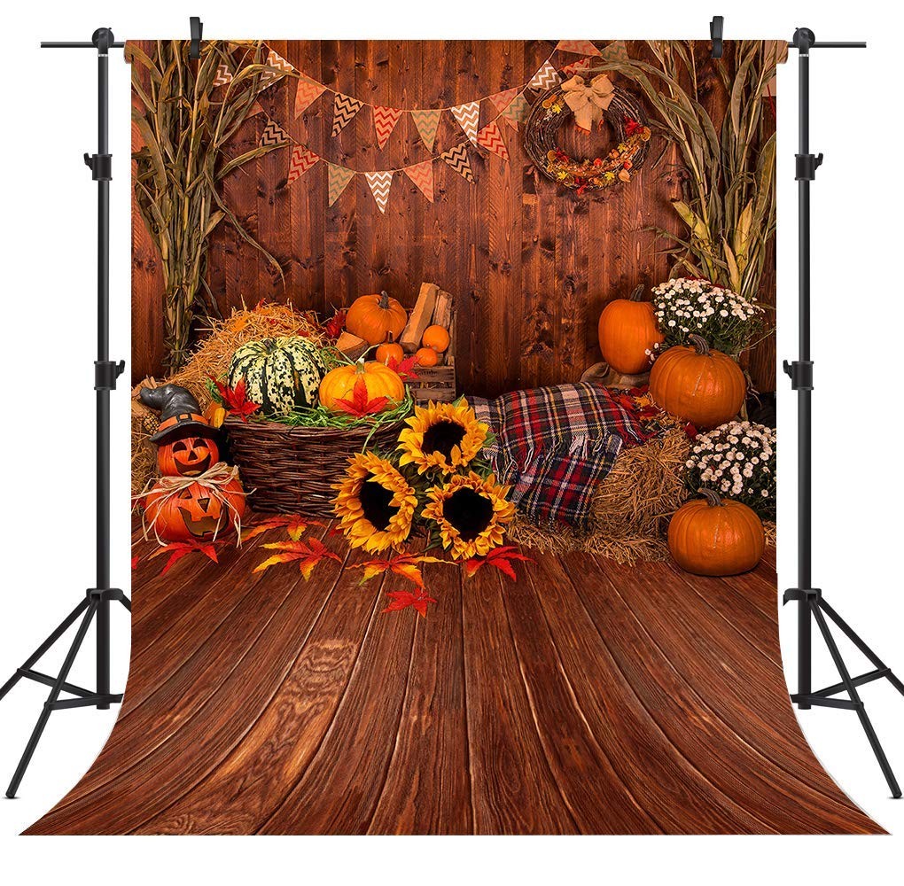 8x8FT TP295B Fall Thanksgiving Wooden Floor Barn Pumpkins Photography Backdrop