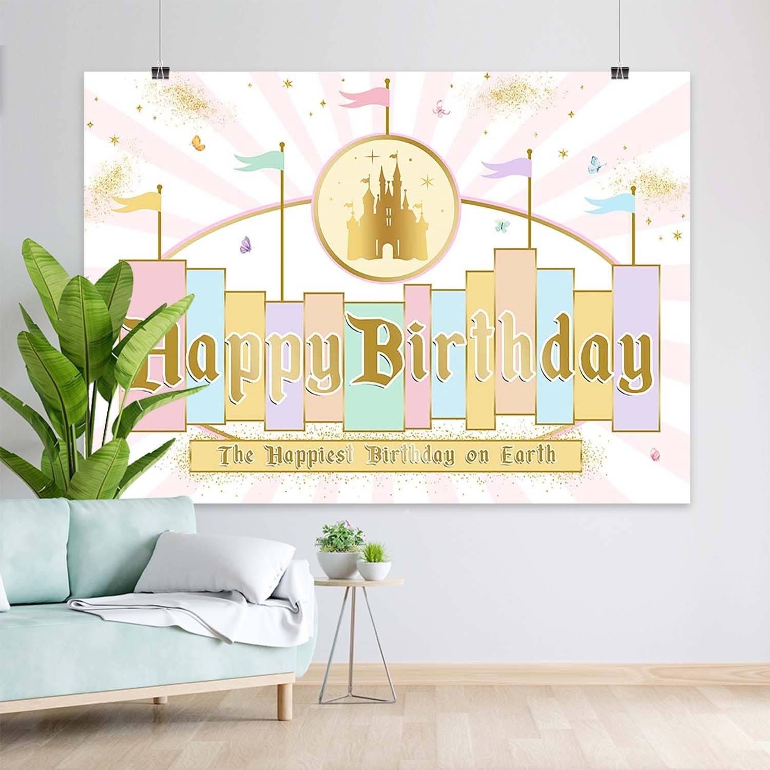 Princess Castle Birthday Backdrop Pastel Rainbow Stripes Magical Background G…