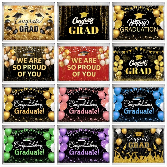 10x8ft Balloon Black and Gold 2024 Graduation Photo Background Studio Props