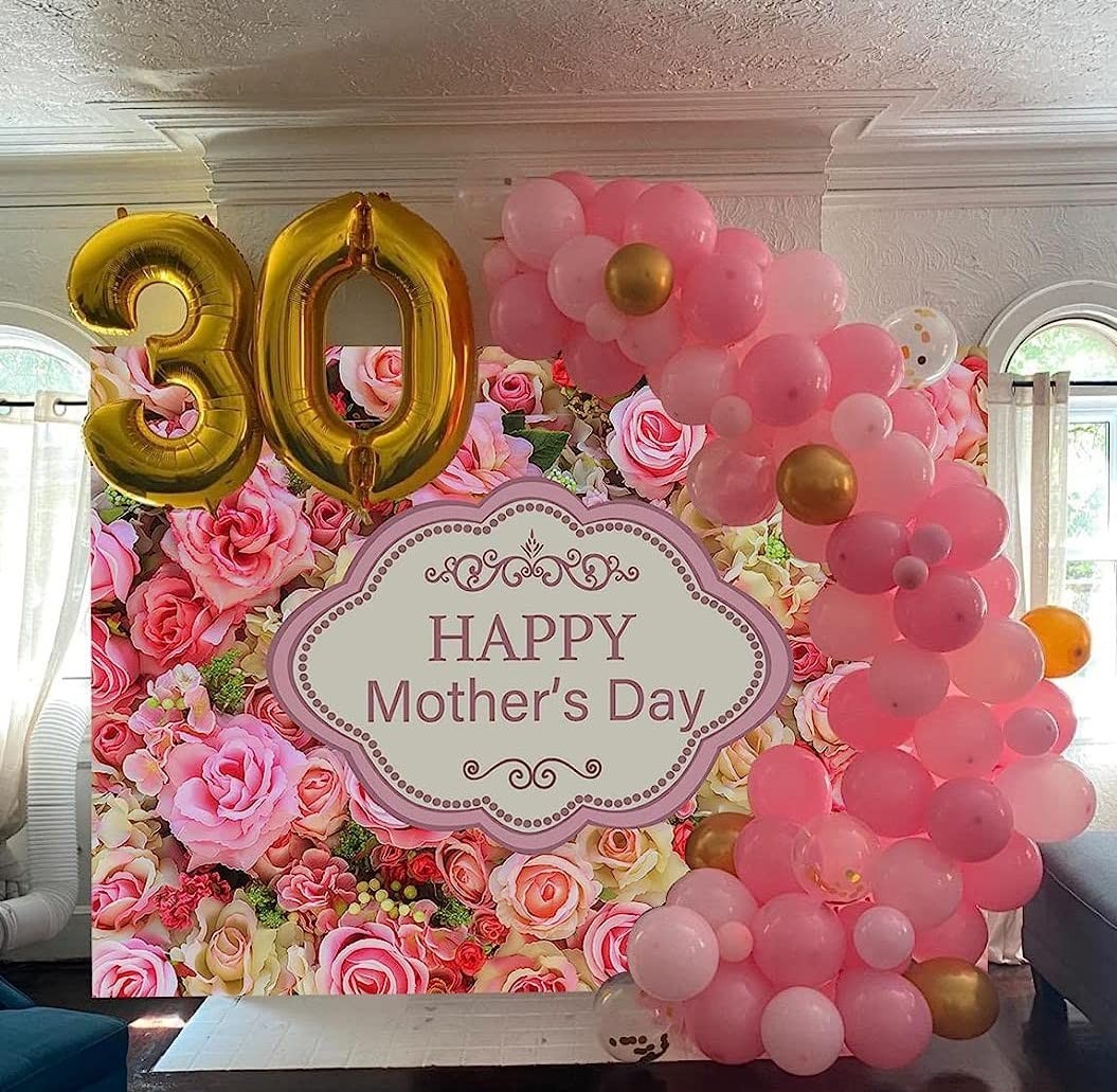 Mother’s Day Flower Backdrop Pink Rose Photography Background Props 7×5 FT